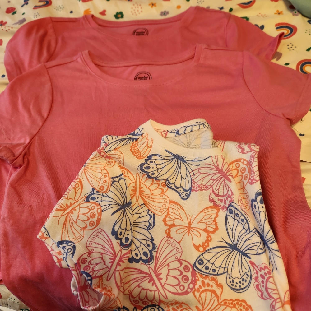 Wonder Nation Pink and Butterfly Kids Tee Duo